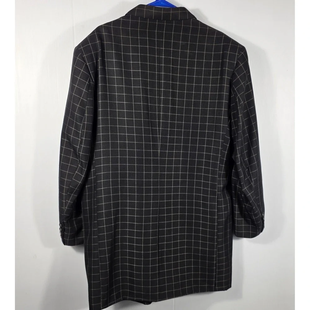 Vintage Paitano Mens Black Windowpane Grid Longline 5 Button Blazer Jacket  48R